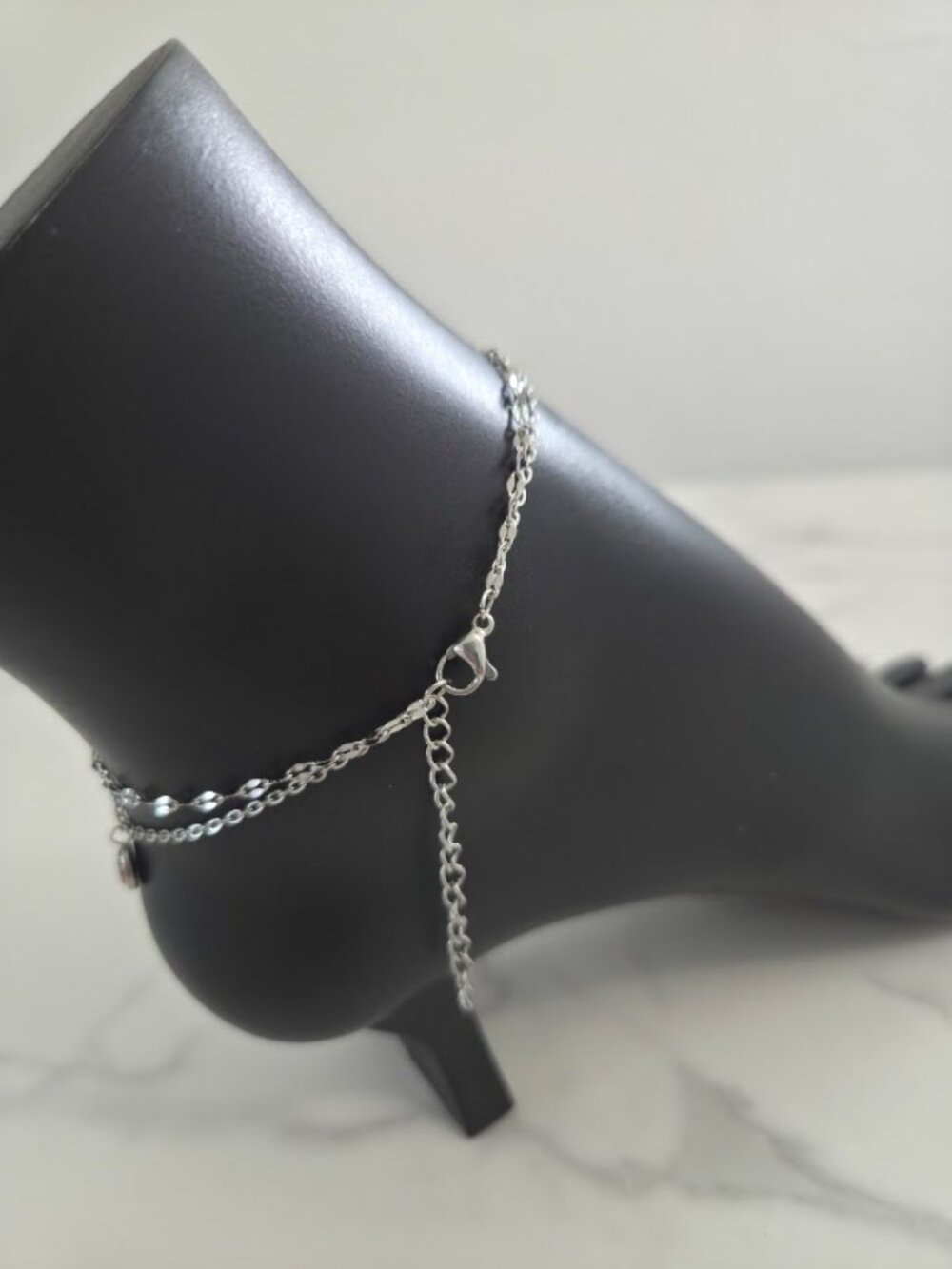 Dainty Ladybug Double Chain Anklet Silver Tone Minimalist Summer Jewelry - Picture 8 of 15
